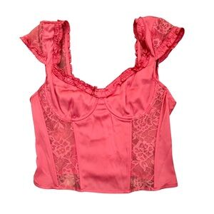Y2KDoll Fuschia Satin & Lace Corset Bustier Top Size M PollyPocketCore